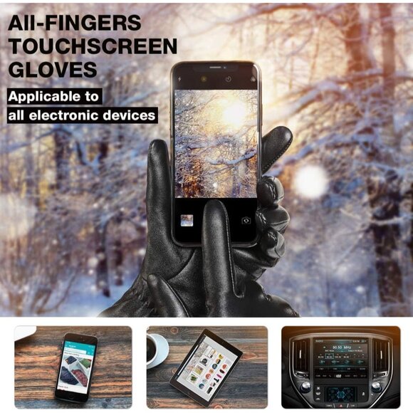 Women Leather Gloves Touch Screen Warm Winter Lambskin Cashmere Small - Picture 3 of 5